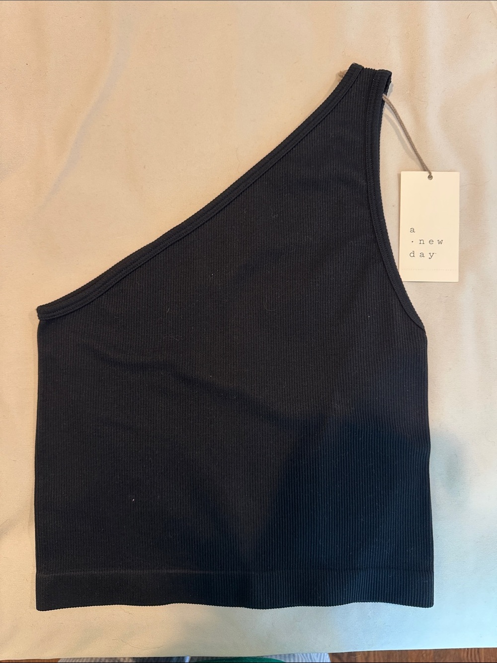 a new day Black One-Shoulder Ribbed Crop Top